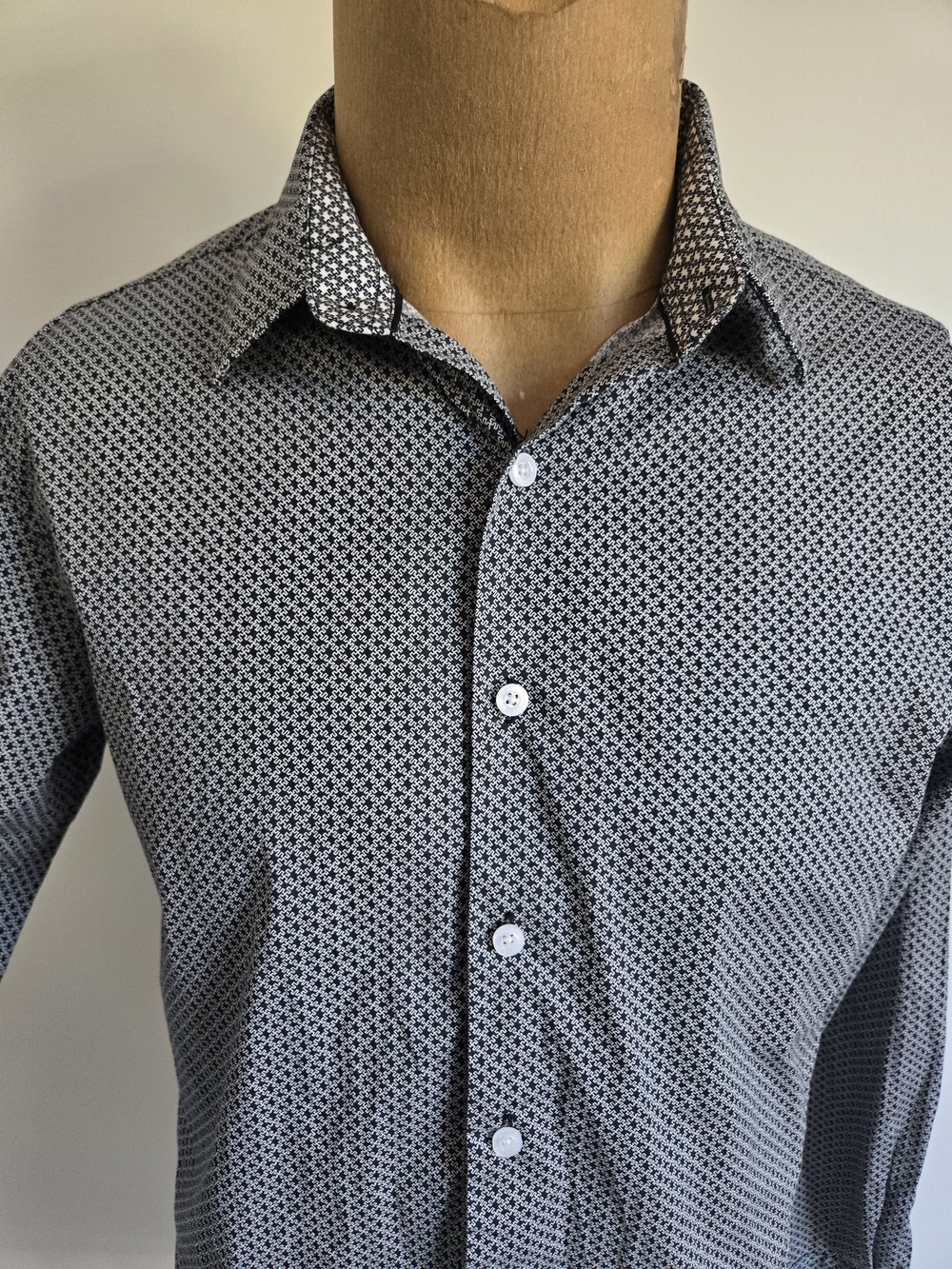 Duchamp Black and White Micro-Pattern Button-Down Shirt